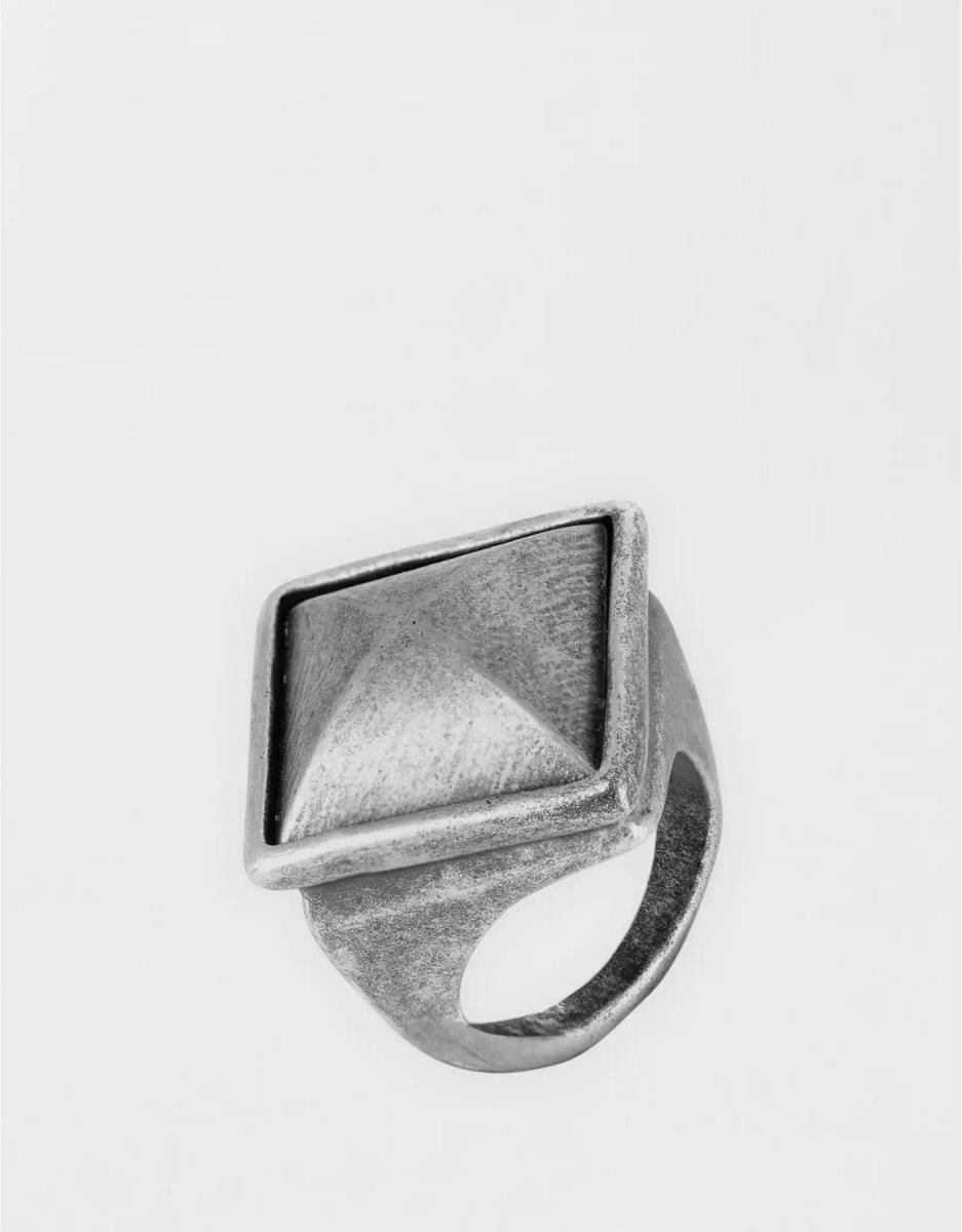 Bijoux American Eagle Antiqued Faceted Pyramid Ring Argent Homme | WDC-82904179